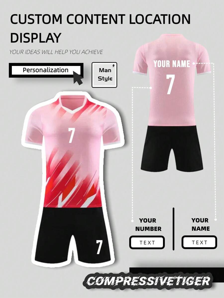 2pcs Personalized Soccer Jersey - Customizable Name And Number Print Short Sleeve T-Shirt + Shorts Co-Ord Dragon Pattern Quick-Drying Sweat-Absorbing Sports Set As Gift
