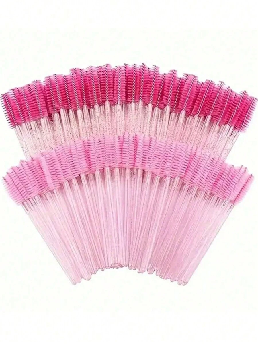 Set de 100pzs /50pzs /10pzs Brochas desechables para pestañas y cejas, cerdas de nailon, varilla de plástico ABS, compatibles con piel normal - Set de cepillos rosas y negros