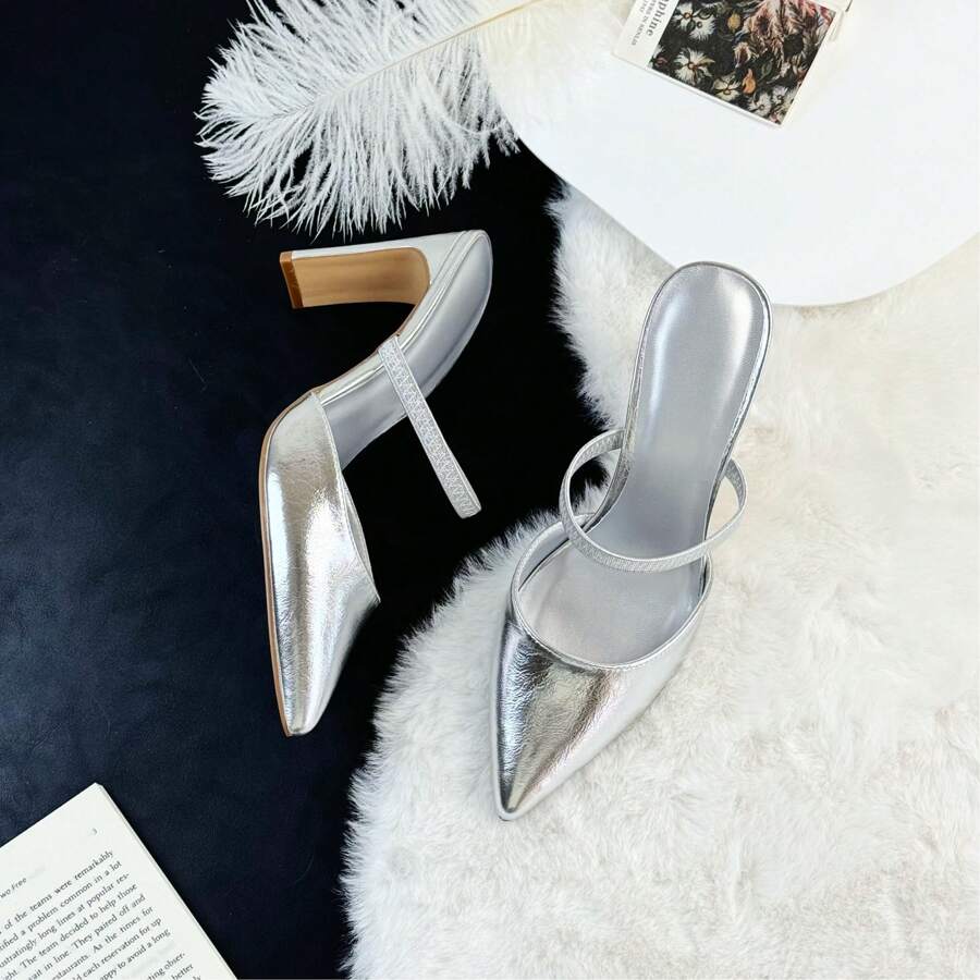 Zapatos de tacón alto de unicolor para mujeres, zapatos elegantes de moda con punta puntiaguda aptos para fiestas y uso en la oficina