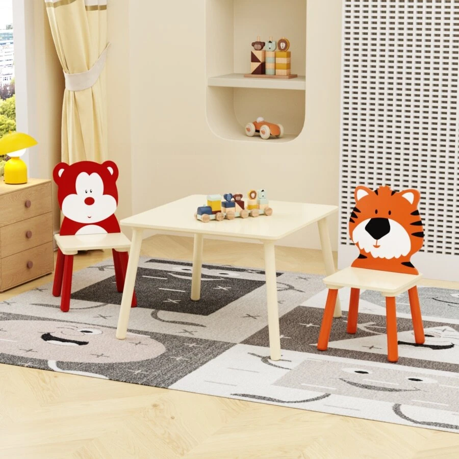 Table And 2 Chairs Set 3 Pieces Toddler Table And Chair Set Wooden Activity Play Table Set BearandTiger
