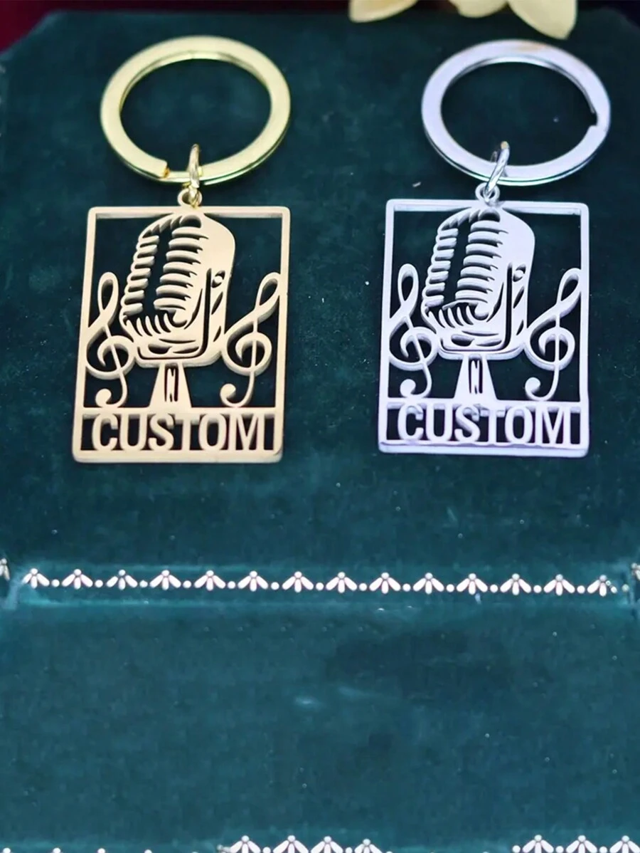 Custom Engraved Stainless Steel Keychain With Music Note And Microphone Pendant - Personalized Nameplate, Loss Resistant, Great For Musicians And Music Lovers, Perfect Holidays, Graduations, Music Gifts