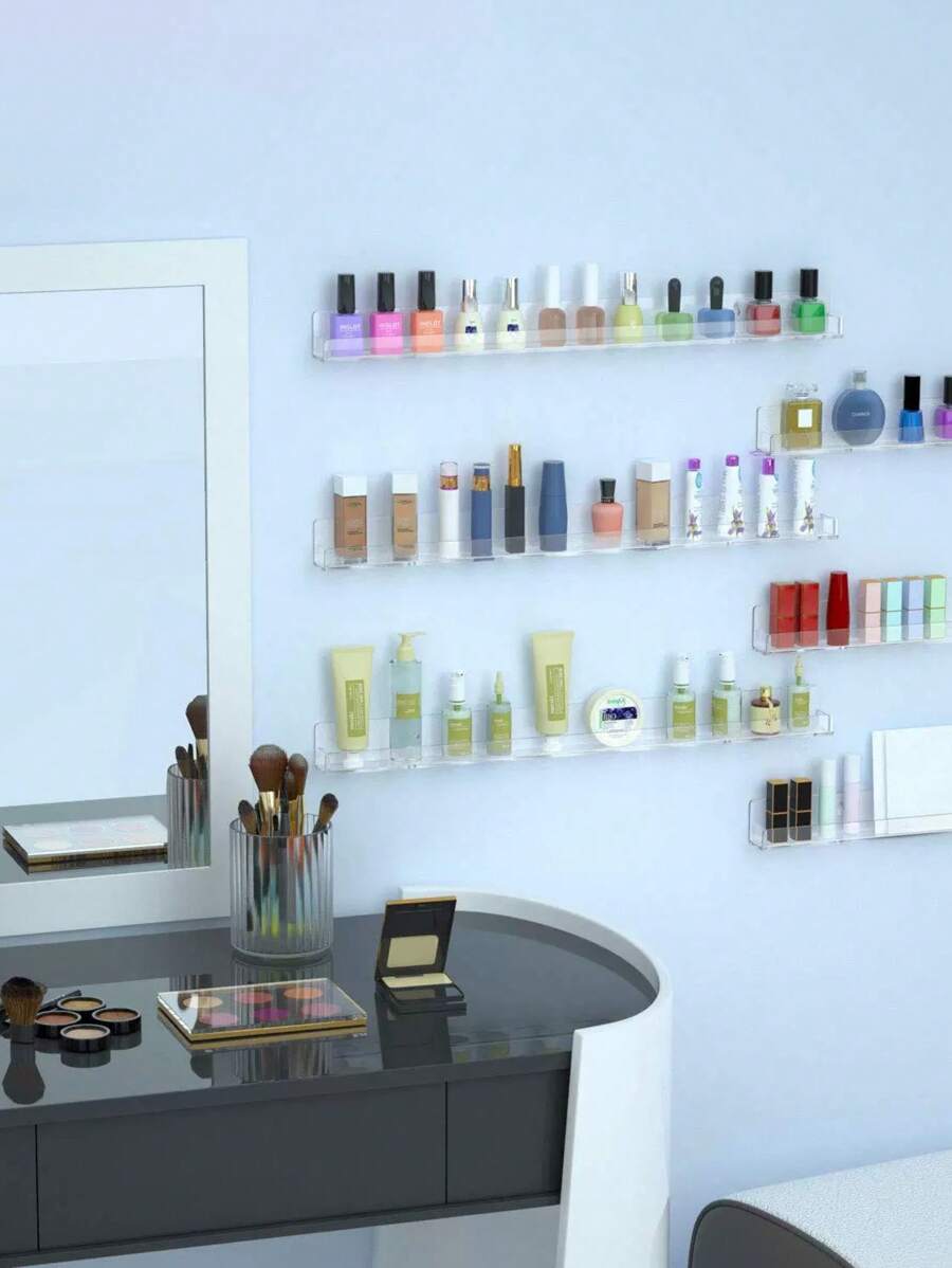 3M Transparent Acrylic Nail Polish Organizer Rack, Wall Mounted Shelf, Cosmetic Display Storage, Acrylic Wall Hanging Record Rack Room Decor