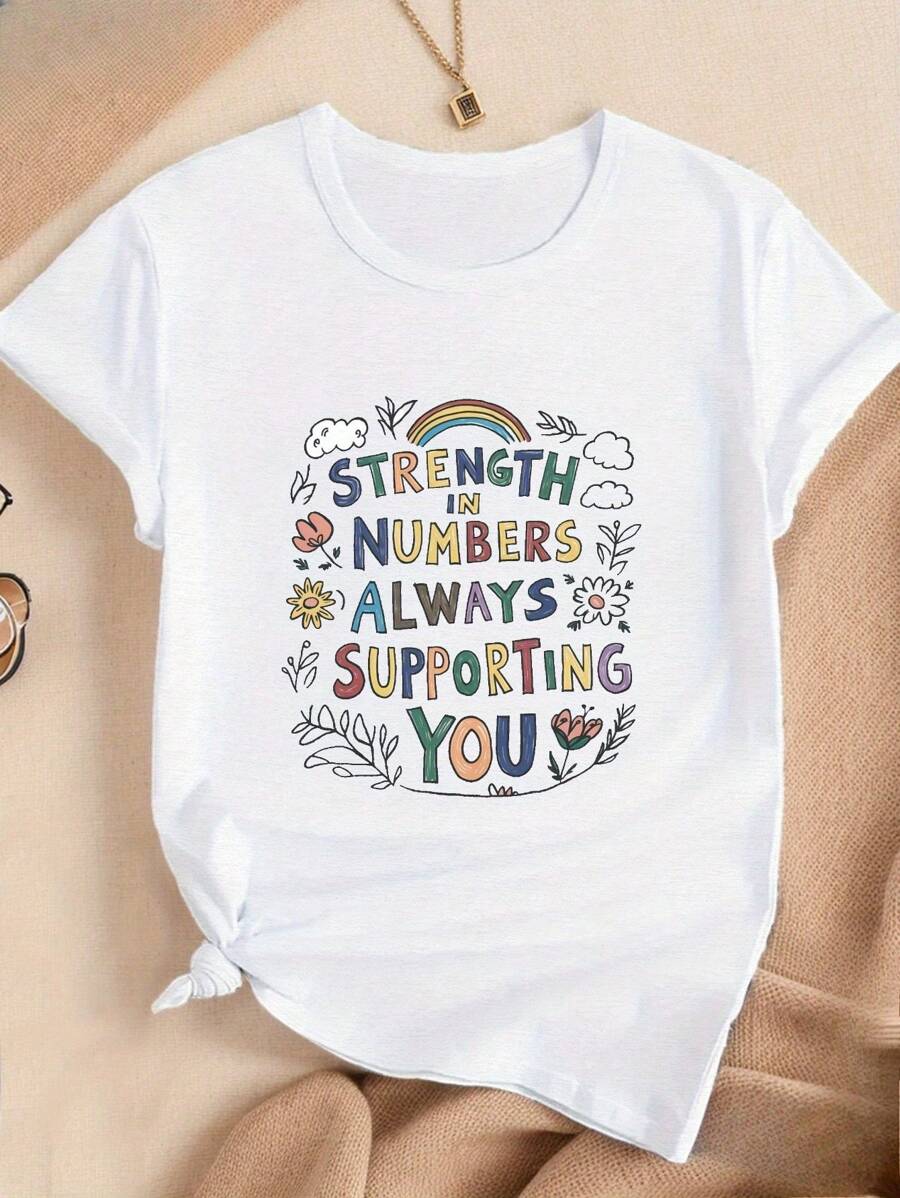 PAYEAH 1pcs Rainbow Flowers Women's Comfit T-Shirt, Short Sleeve Round Neck Casual Tee For Women 220g Heavy Cotton T Shirt
