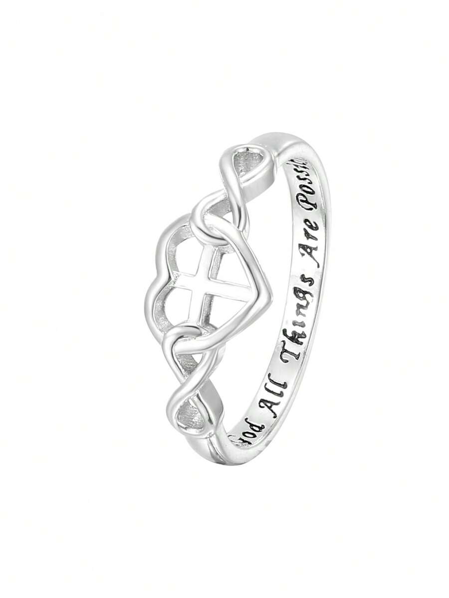 Anillo de Body completo con corazón de plata de ley 925 con la letra en inglés "Con Dios todo es posible", accesorio cotidiano