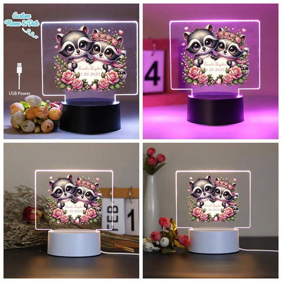 1 st NIEUW Aangepast Led-bord 3D Led-nachtlampje Kleurveranderend, Romantische twee bruine beren 3D Led optische illusie tafellamp, Perfect cadeau voor Valentijnsdag om hem of haar te geven, 7 kleurveranderende RGB-sfeerverlichting voor slaapkamer thuis nachtkastje gamekamer decor