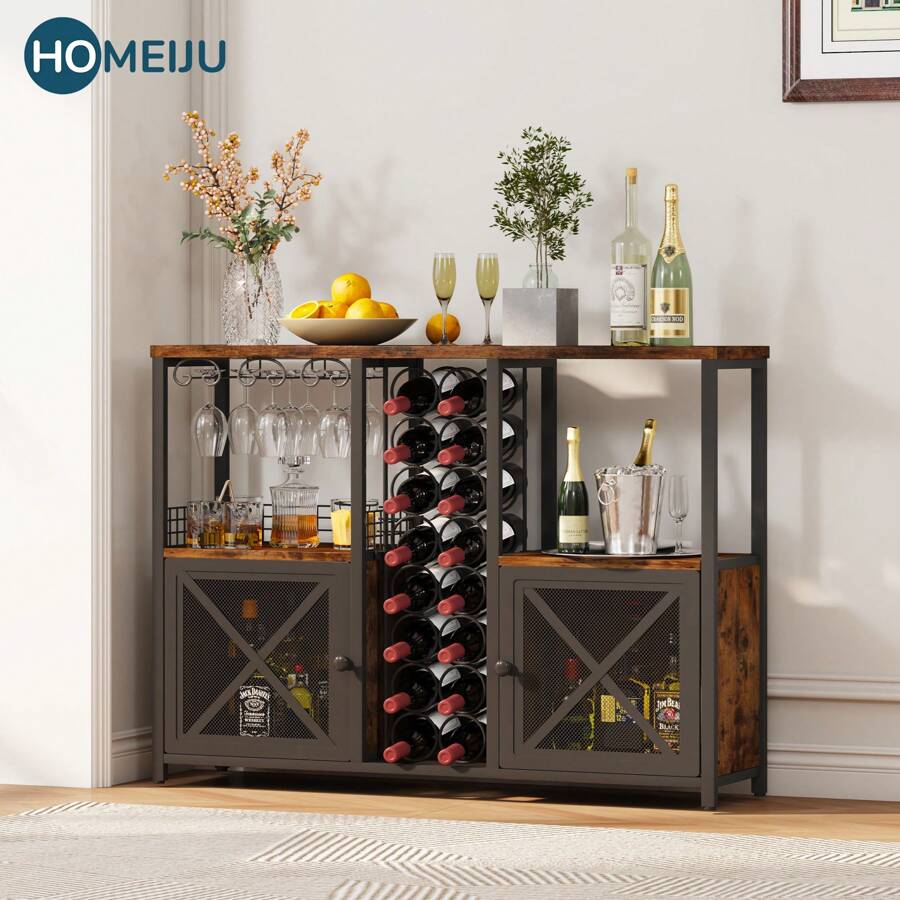 Mini Bars For Home, Wooden Coffee Bar Cabinet, Modern Liquor Cabinet For Liquor And Glasses, Farmhouse Buffet Wine Bar Cabinet With Storage Sideboard For Home Kitchen Dining Room