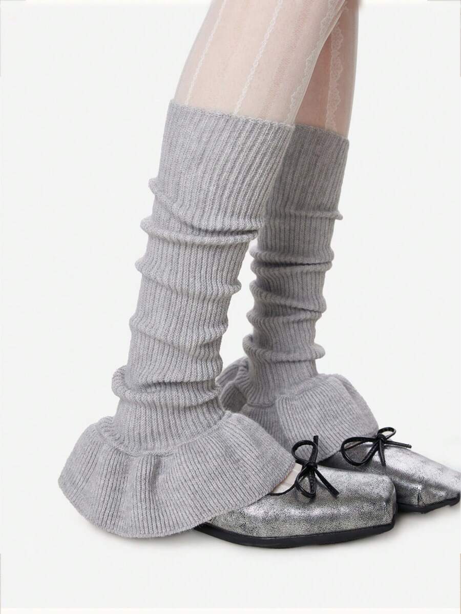 1 Pair Solid Color Casual Polyester Knitted Warm Leg Warmers, Bud-Shaped Leg Sleeves, Y2K, Fashion Blogger Style