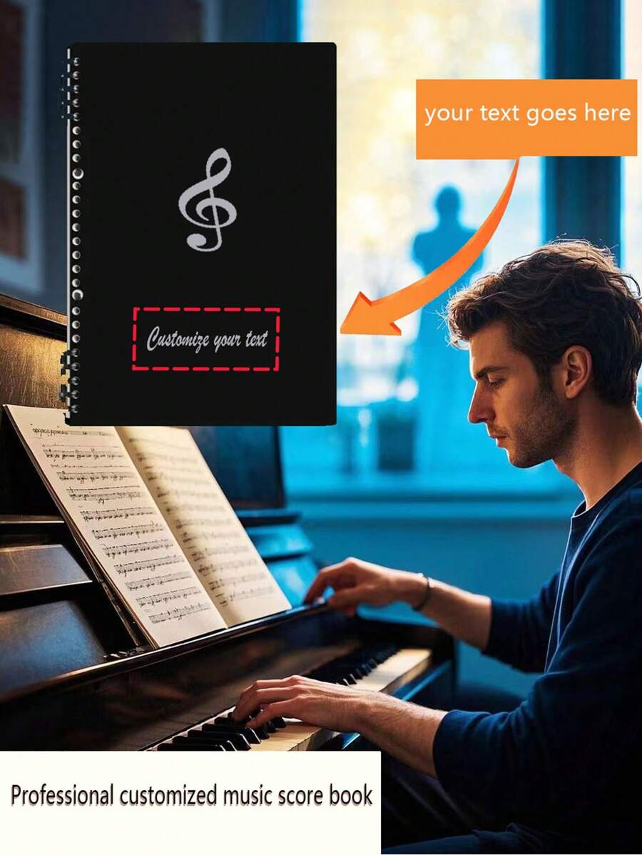 1 pieza Cuaderno de práctica desmontable con pentagrama musical y nota musical personalizada de tamaño B5 negro, adecuado para que los amantes de la música organicen las partituras, con nombre personalizado