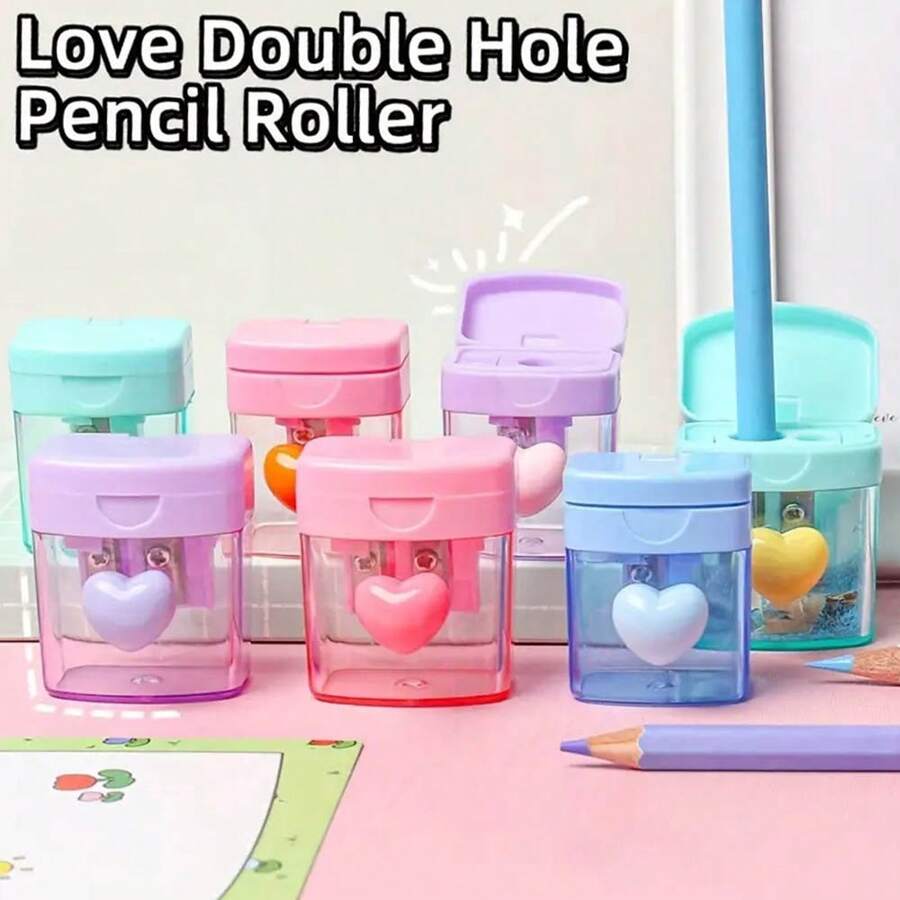 1pc Random Color 1Set Cute Macaron-Colored Pencil Sharpener With Two Holes Lid - Sky Blue/Light Green/Pink, Perfect For Art & Crafts, Perfect For Winter, New Year