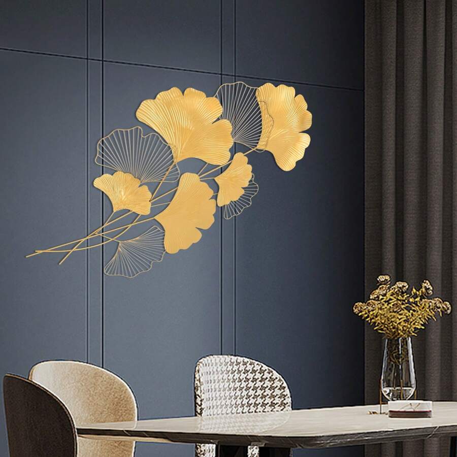 YUNRUX Feuille de Ginkgo à suspendre au mur, décoration murale en métal, art mural moderne, paysage créatif, décoration murale, feuilles de ginkgo en métal, image décorative, décoration d'image en métal
