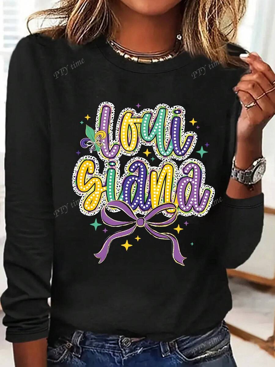 Plus Size Effen Kleur Casual Lange Mouw T-shirt, Veelzijdige Herfst