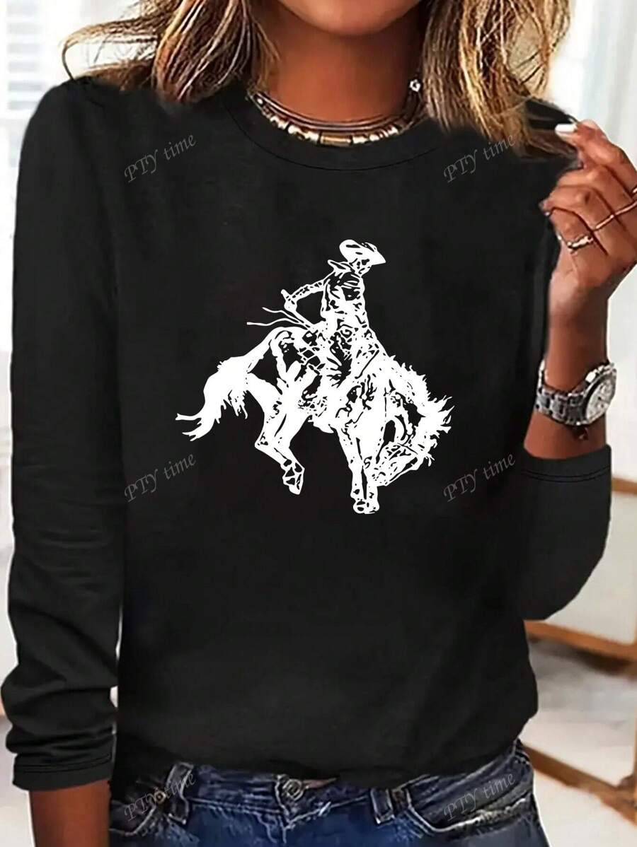 Camiseta casual de manga larga de unicolor, talla grande, otoño