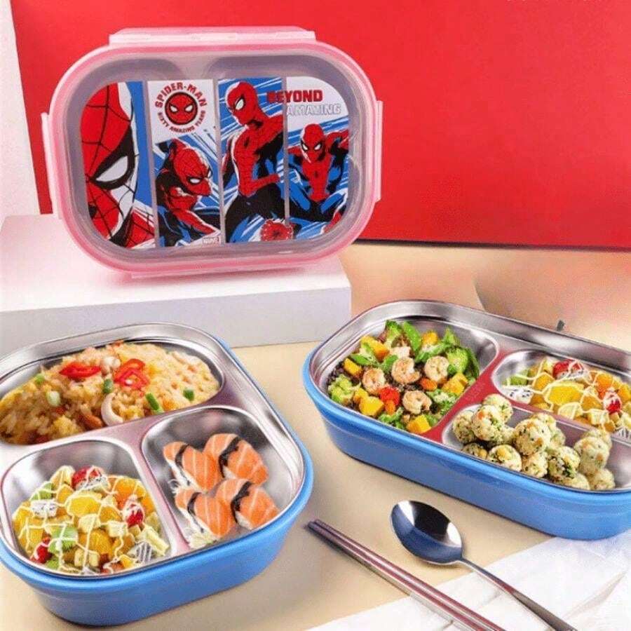 Marvel Marvel Spider Man Stainless Steel Lunch Box - 3-Compartment, Portable Food Container For Travel & Camping,Anti Scald, Anti Fall And Thermal Insulation Stainless Steel Lunch Box, Large Capacity Back To School Season Tableware