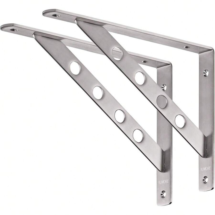 Shelf Bracket 12", Stainless Steel Heavy Duty L Shaped Brackets Wall Mounted Floating Table Support With Hanging Holes Corner Brace 4mm Right Angle Joint Brackets, 2pcs, Max Load 400lbs