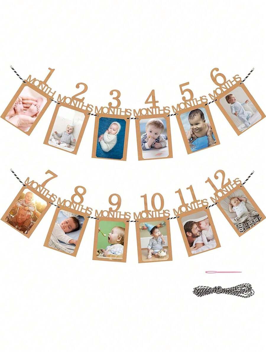 12pcs 1 Year Old Baby Birthday Photo Props Banner For 1st Birthday Party Decoration