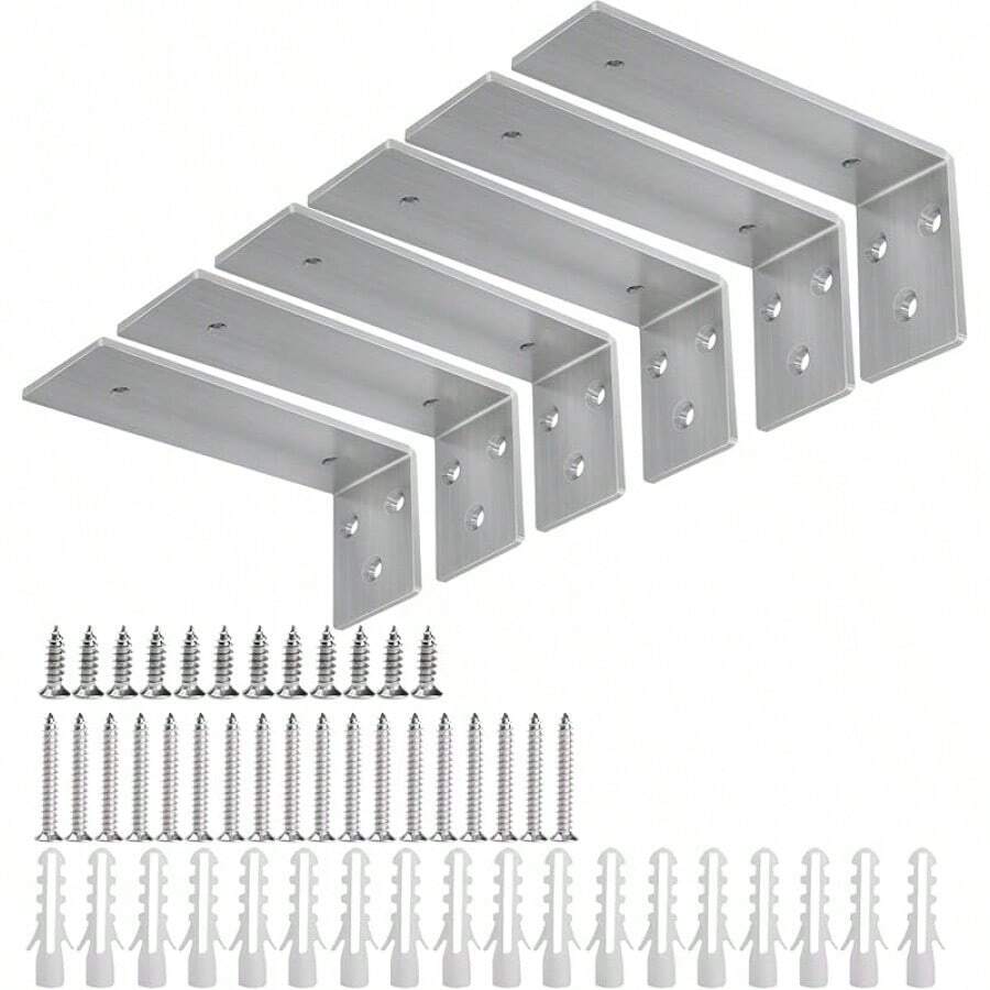 Floating Shelf Bracket 8 Inch, Shelf Brackets Stainless Steel Solid L Bracket For Wall, Kitchen, Nursery, Fireplace Mantel, Bookshelves, Bar Wall Shelves 6 Pack