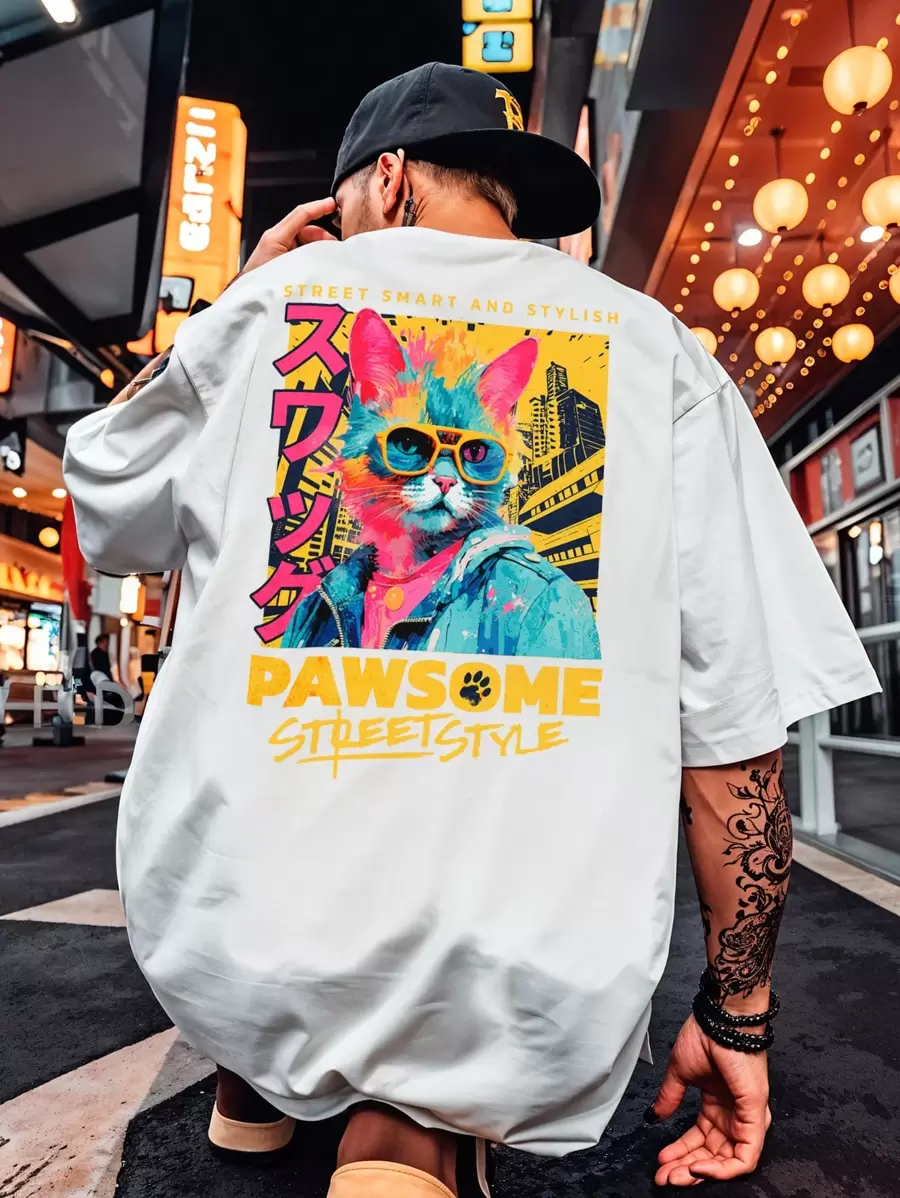 FLUXOGEEK Camisa Camiseta Oversized Streetwear Gato King Urso Smile REF 7106 FLUXOGEEK