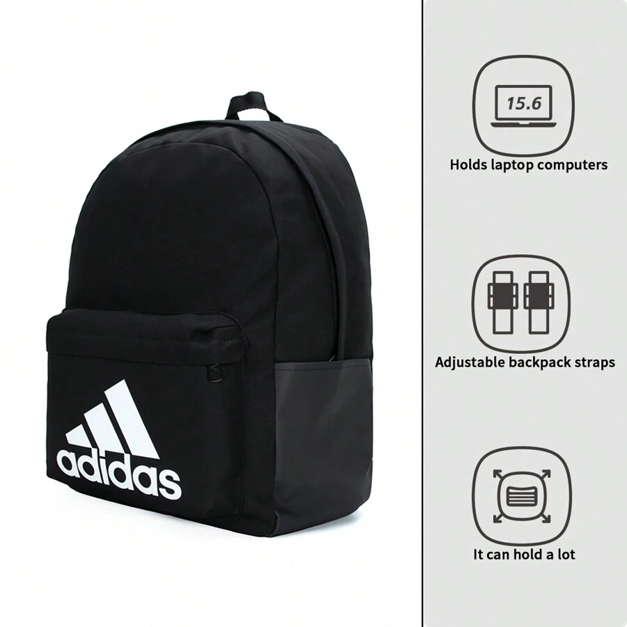 Adidas Zaino da computer con grande capacità, zaino da studente universitario, borsa sportiva, borsa da viaggio, colore nero, HG0349