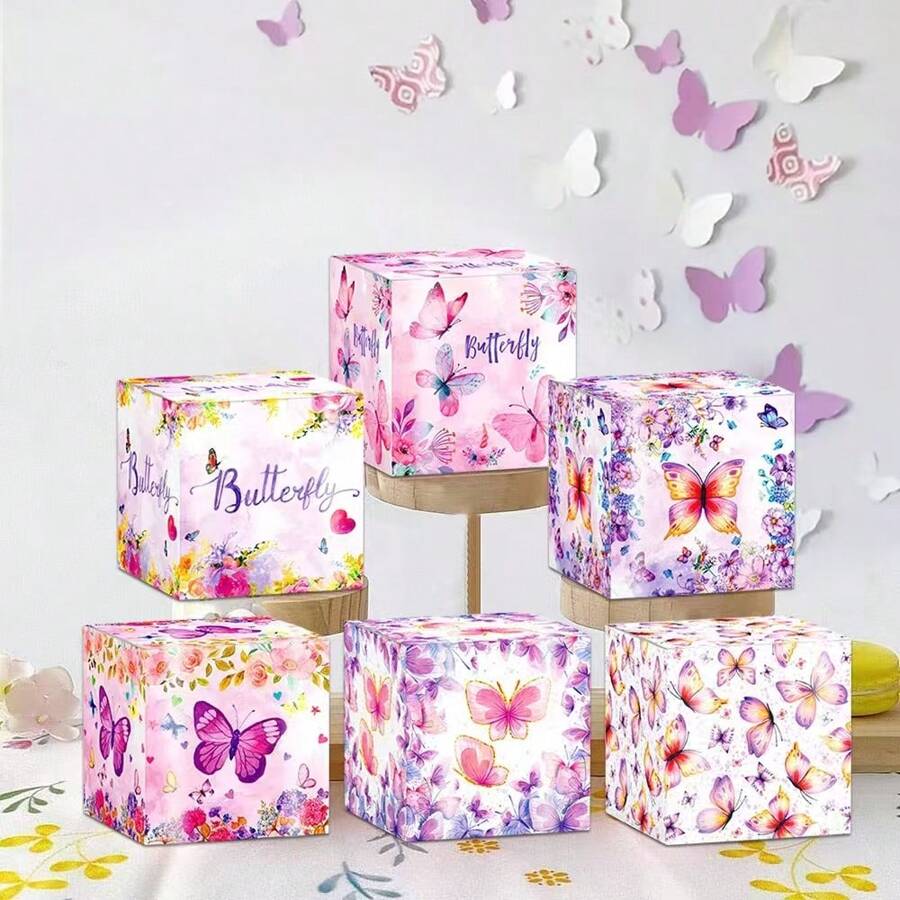 6/12/18pcs Butterfly Themed Decorative Paper Boxes, Suitable For Festivals, Candy, Snacks, Gift Packaging, Party Supplies, Small Gift Boxes, Simple, Bow, Jewelry Boxes, Holiday Gifts, Home Decor, Office Decor, Suitable For Various Holiday Parties, Gifts For Teachers, Classmates, Friends, Girlfriends, Small Gifts