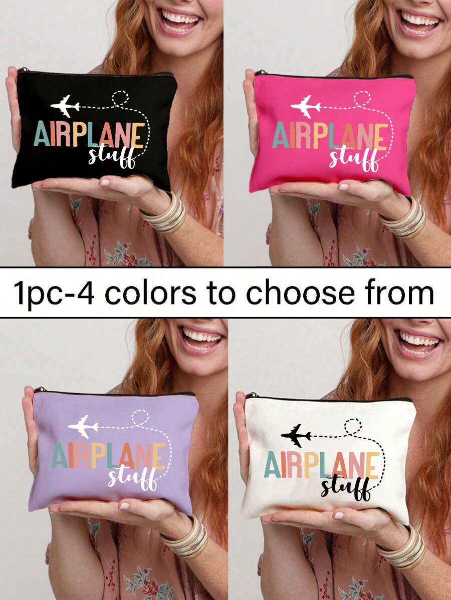 Bedrukt met vliegtuigpatronen Canvas cosmetische tas, inclusief bedrukt met de letters 'Vliegtuig Stull', opvouwbare cosmetische tas met rits, gemakkelijk schoon te maken, veelzijdige make-uptas voor reis- en vakantiecadeaus, draagbaar, voor kantoor- en schoolbenodigdheden Make-uptas Reisbenodigdheden Make-uptas Vakantiebenodigdheden Make-uptassen Make-uptas Make-uporganizer Winterluipaardprint Worsthond Vrouwencadeaus voor vrouwen