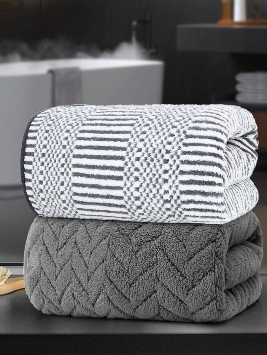 2pcs Towel Set - 70x140cm/27.56x55.12 Inch - Made Of Coral Fleece - Absorbent Quick-Dry, Non-Shedding, Non-Fading - Ultra Soft & Skin-Friendly - With Hanging Loop For Easy Hanging - Bath Towels For Bathroom, Bedroom, Pool, Gym, Camping, Holidays - Wheat Ear & Ionic Lucky Pattern Solid Abstract Design - Suitable For All Seasons Mother's Day Flowers, Personalized Gifts For Mom, Last Minute Gifts, Mother's Day Ideas, Mothering Sunday Gifts, Handmade Cards For Mum, Best Mother's Day Gifts Under $50