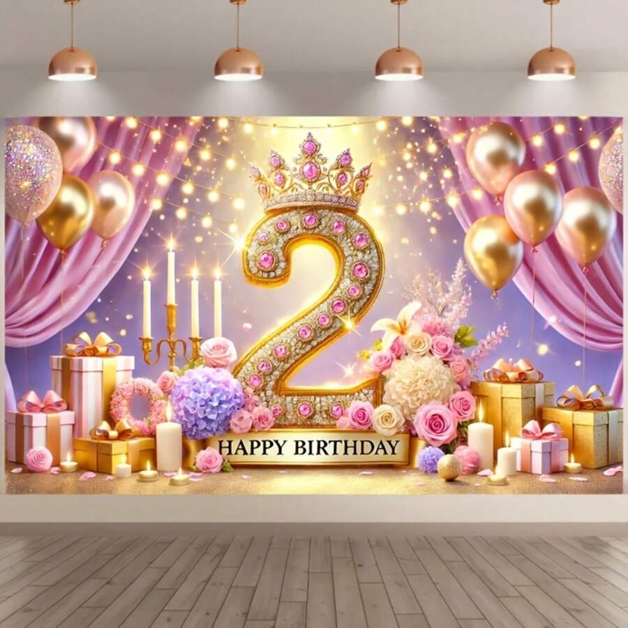 Bannière de fête d'anniversaire de style princesse rose 2e, faite de fibre de polyester, convenant pour toutes les célébrations intérieures et extérieures, sans électricité nécessaire, parfaite pour la décoration d'entrée et les accessoires de photobooth