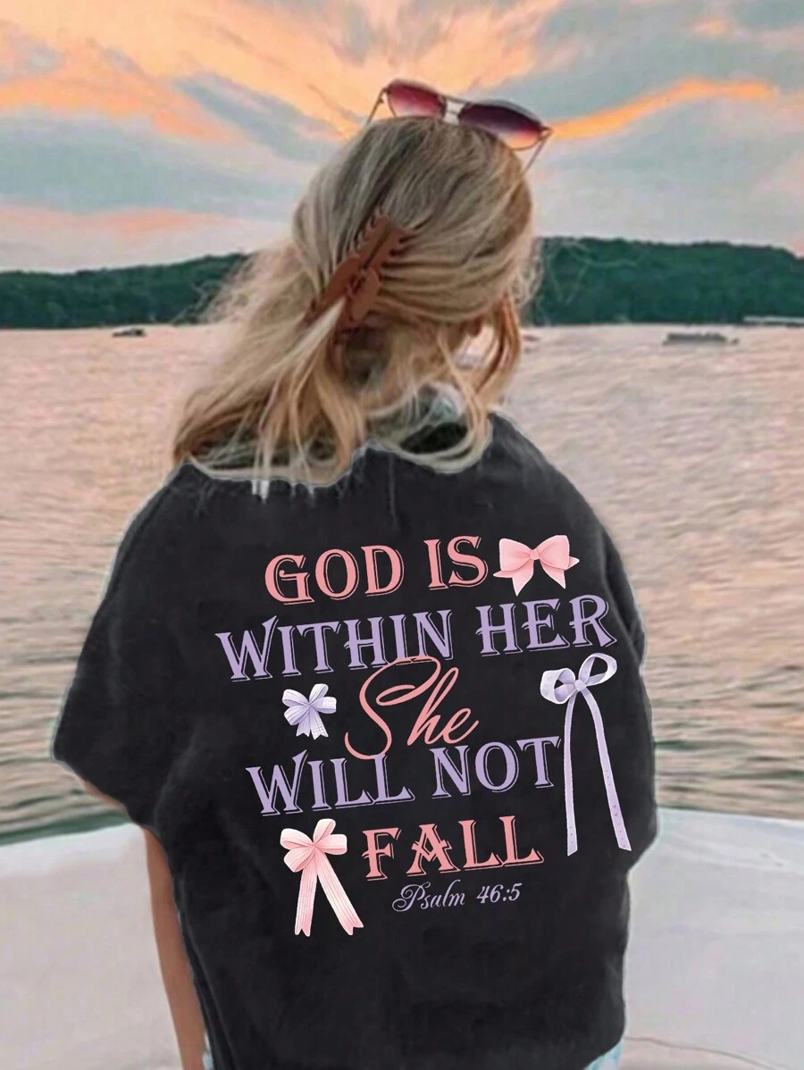 Tween Girls strik & letter print ronde hals korte mouw T-shirt, zomertop