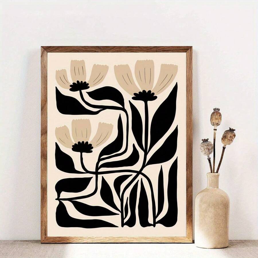 Affiche d'art botanique abstrait - Impression sur canevas de fleurs de style bohème - Art mural floral à l'encre - Peinture moderne classique sans cadre pour la décoration de la maison, du bureau, de la chambre à coucher, du salon - Décoration murale intérieure et extérieure - Thème de mode Printemps/Été