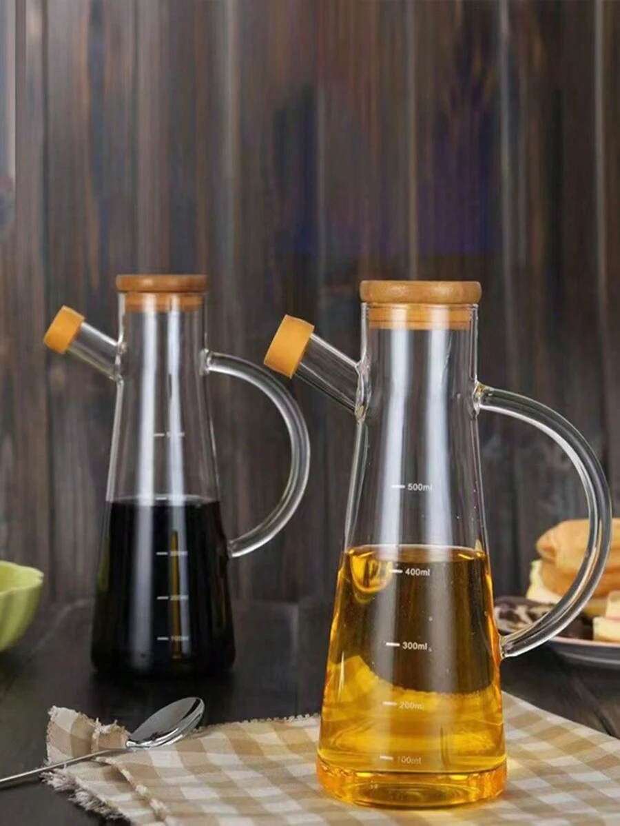 1pc Glass Olive Oil Dispenser Bottle With Measurement Marks, Leak-Proof Oil Bottle, Seasoning Bottle, Vinegar Bottle, Kitchen Condiment Container For Outdoor Barbecue, Camping, Picnic, Kitchen Accessory