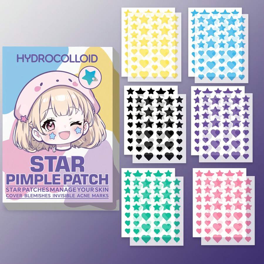 Parches para el acné con forma de estrella y corazón - Unisex, parches ultrafinos y transpirables, incoloros y sin olor, suaves y seguros para todo tipo de piel, sin parabenos, sin fragancia, perfecto para ocultar, de varios tamaños