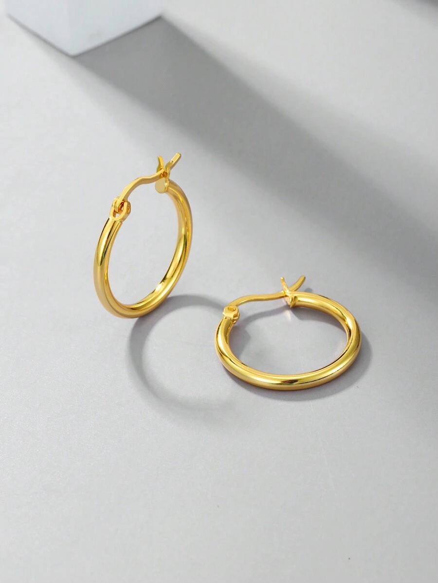 1 Pair Minimalist 925 Silver Gold-Plated Round Hoop Earrings