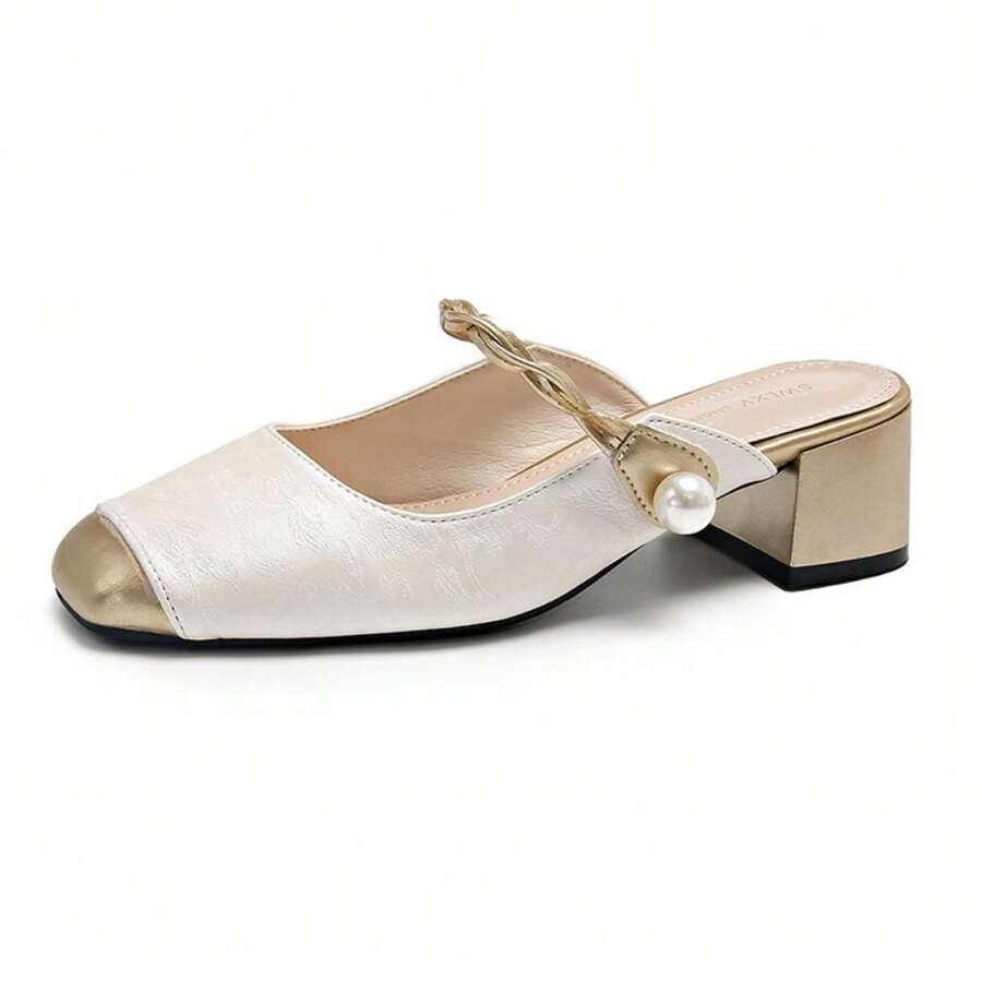 Bellezza assoluta di piccole pantofole con tacco alto Baotou in stile profumo, da donna, estive, da indossare fuori, in stile country, nuove pantofole cinesi con gonna a perle ruvide