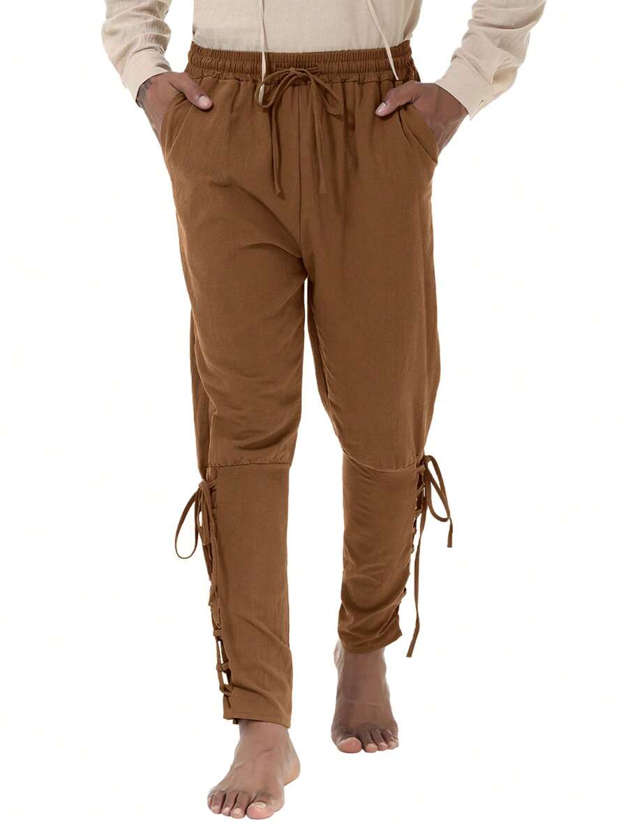 Men's Loose Pants, Medieval Costume Men's Pirate Pants, Renaissance Viking Pants With Pockets, Casual Trousers