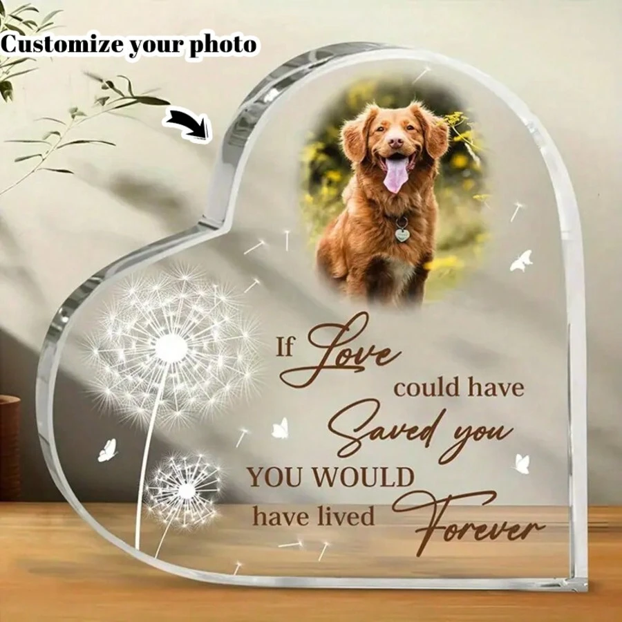 Personalized Pet Memorial Acrylic Heart Plaque - Curved Heart-Shaped Remembrance Keepsake For Pets-5 Styles ,Loss Of Dog Or Cat Sympathy Tribute, Customizable Desk Decor Celebrating Beloved Animals - For Pet Lovers - Memorial Gift For Pet Loss