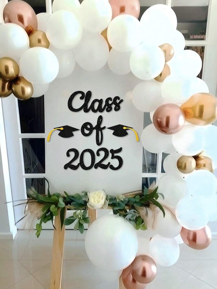 Ensemble de décalcomanies brillantes Classe de 2025 pour la décoration de la fête de remise des diplômes, sticker mural en papier doré et noir pour la fête de remise des diplômes