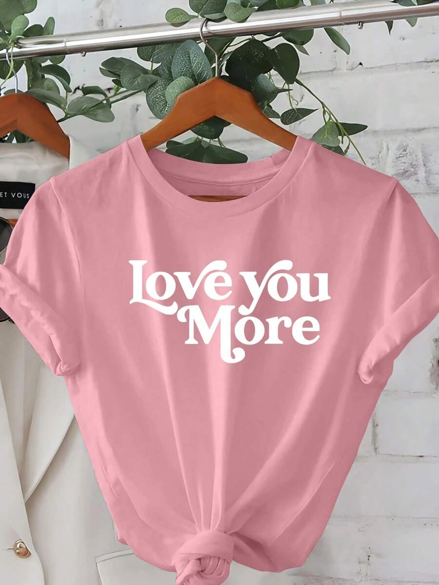 LOVE Cartoon Letter Graphic Print T Shirt, Short Sleeve Crew Neck Casual Top For Summer & Spring, Women's T-Shirt