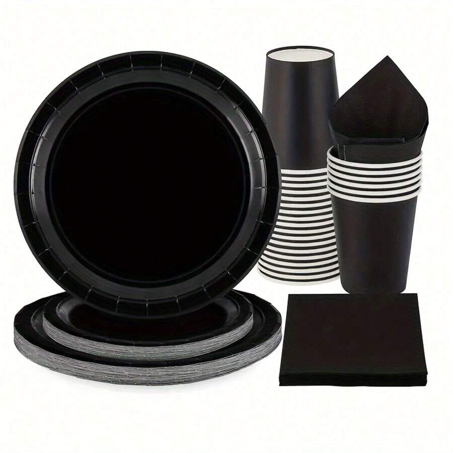 10st/20st Zwarte feestbenodigdheden Zwarte papieren borden Papieren servetten voor verjaardagen Bruiloft Halloween feestdecoraties Wegwerpserviessets Perfect voor feesten en evenementen,