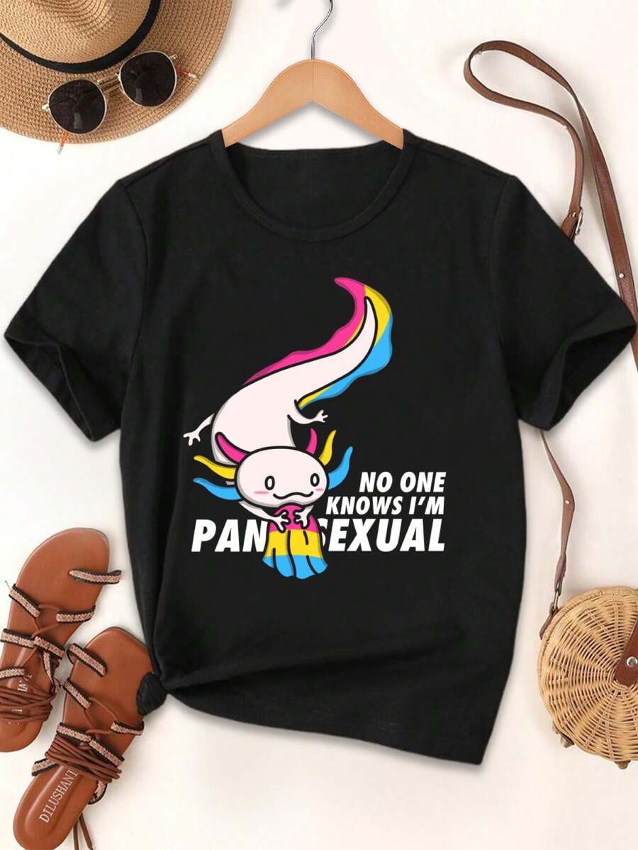 Pansexual Pride Axolotl Lovers T-Shirt For Women Cute Funny LGBTQ+ Apparel