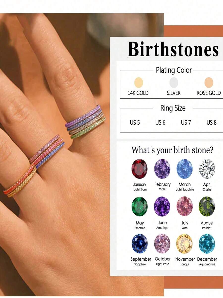 ORAZIO Anillos de piedra natal para mujer de acero inoxidable con rhinestones de colores para los 12 meses, anillo estético impermeable, nueva joyería