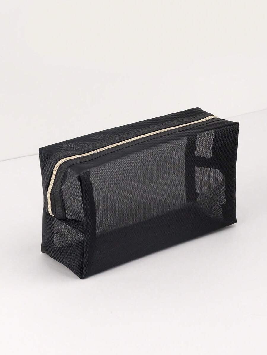 1pc Black Nylon Cosmetic Bag, Travel Makeup Bag,Cosmetic Bag Gold Zip,Travel Reusable Storage Bags For Women,Lipstick Skin Care Product Storage Wash Cosmetic Bag,Boho Vibes