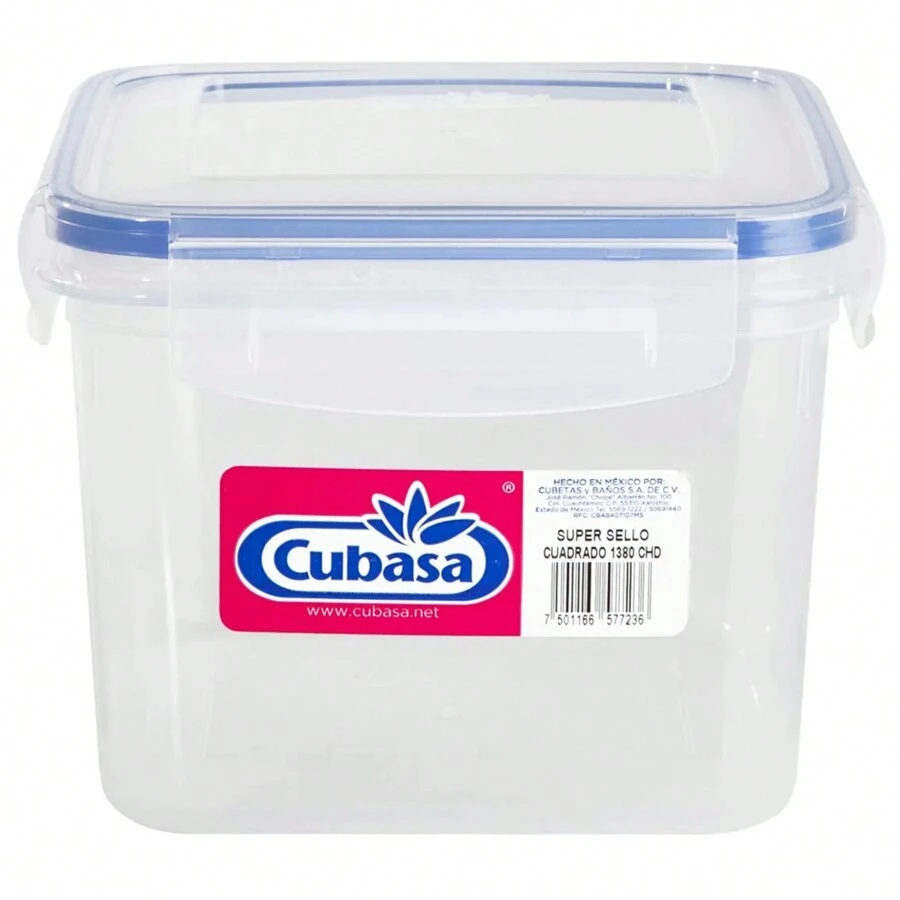 Contenedor Cubasa Super Sello Cuadrado 1380 14x14x11cm Plástico Resistente