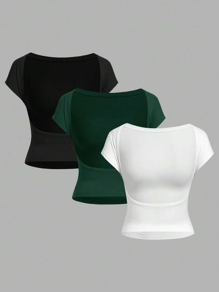 Kit 3 Blusas Costa Nua, Forradas, Zero Transparência, Moda Gringa