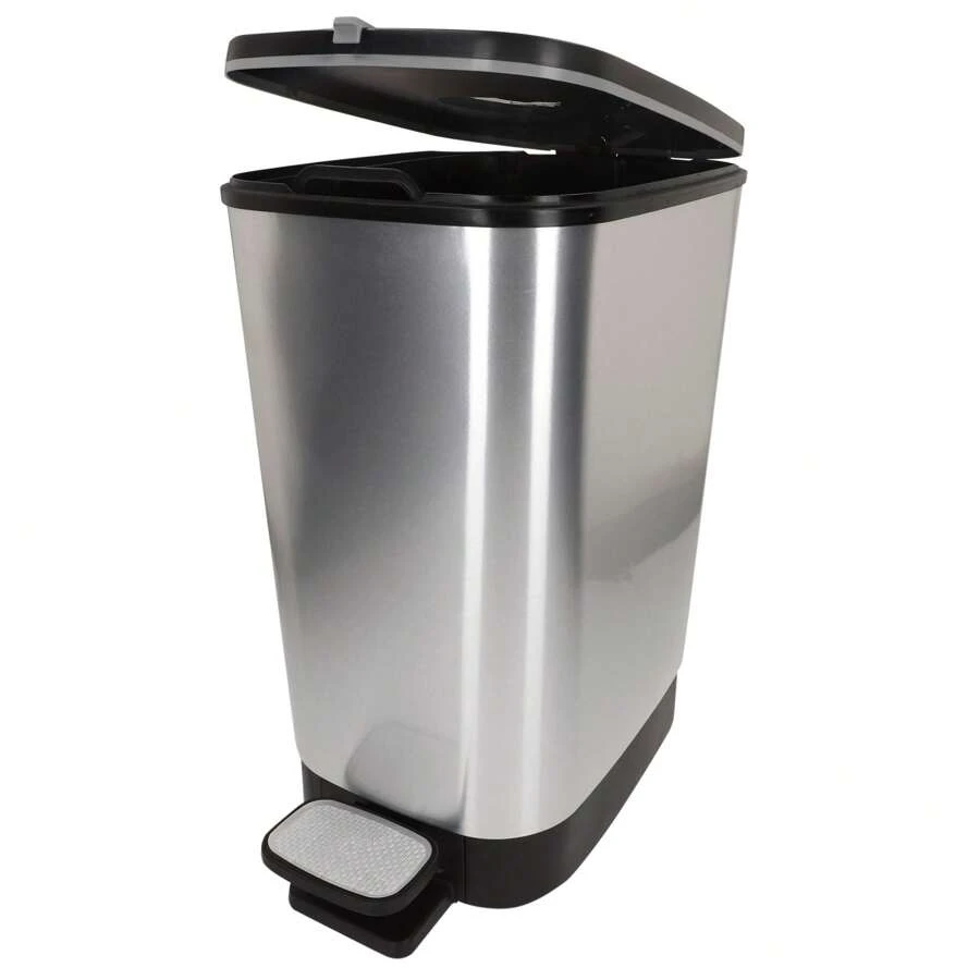 Curver Cubo de basura Chic Bin 30-35L, diseño gris metalizado, pedal ajustable, sistema antiolor, base antideslizante, cesto interior extraíble, ideal para cocina u oficina, medidas 26,5x40,5x45 cm ✅ Entrega 24/48h a España (península)