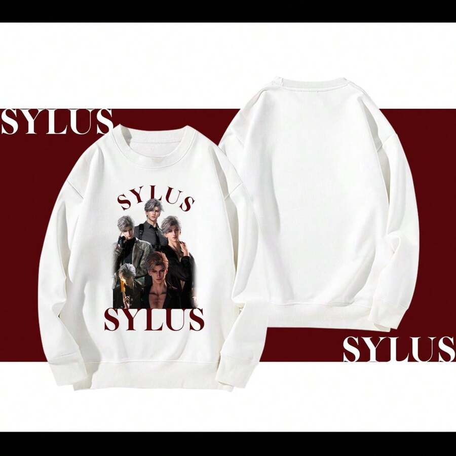 Love And Deepspace Sylus Hand Drawn Hoodie Sweatshirts- Otome Game Peripheral Sweatshirts - Spring Autumn Sweatshirts, Oversized Pullover Fuzzy Sweatshirt Polyester Soft Lightweight Set-In Sleeves Taped Neck Sweatshirt For Women