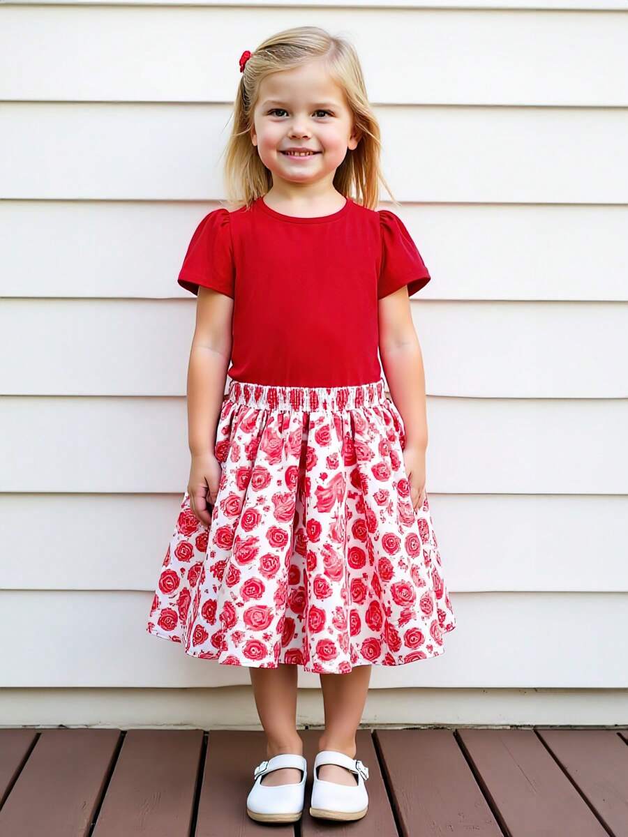 Girls Casual Simple Versatile Elegant Dignified Lady Clothing Set, Skin-Friendly Soft Round Neck Short Sleeve Top + Elastic Waist Short Skirt, Children Unique Elegant Outdoor Holiday Party Banquet Preferred