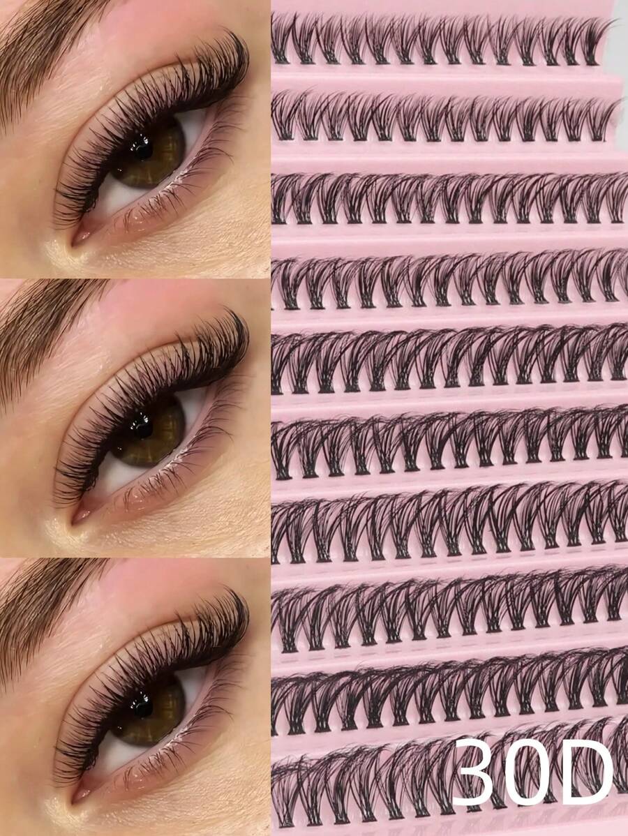 200 piezas de pestañas 30D, kit de pestañas sintéticas de visón DIY - rizado D de 0.07mm, longitud mixta de 10-16mm, ojos brillantes, racimos de pestañas 3D naturales y esponjosos, herramientas de maquillaje reutilizables, adecuado para todas las ocasiones, regalo ideal, regalo navideño