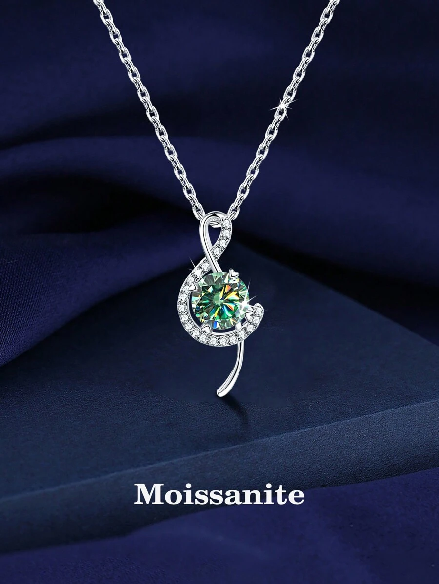 BLOVEMEE 1pc Elegant 925 Silver 1 Carat Moissanite Necklace, Suitable For Women's Daily Wear, Ideal Gift For Valentine's Day, Mother's Day, Party, Wedding, Anniversary, Birthday