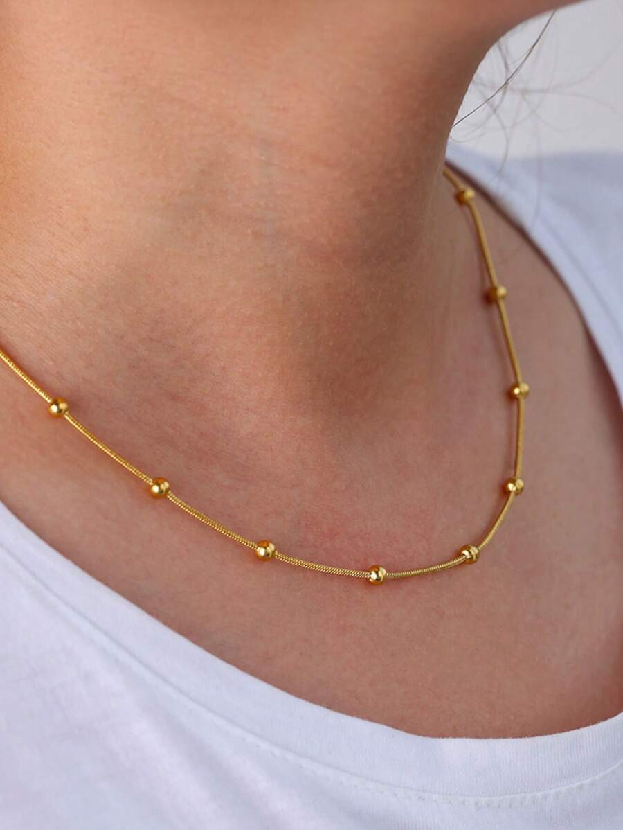 1 Pieza Collar pequeño de cuentas de moda para mujer, color dorado, cadena redonda de acero inoxidable tipo serpiente para clavícula, joya de regalo para el Día de San Valentín, mamá, madre, Día de la Madre