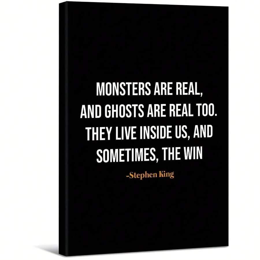 Stephen King On Monsters Large Wooden Framed Wall Art Home Decor Canvas Painting- For Bedroom, Bathroom, Living Room, Office, Kitchen, Holiday Gift- 1pc