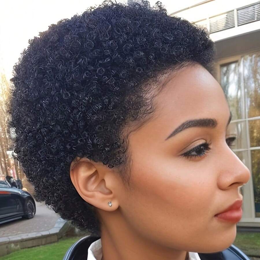Short Kinky Curly Wigs Human Hair Pixie Cut Brazilian Human Hair Wigs For Women Natural Black Glueless Curly Human Hair Wigs Short Style Layered Wig
